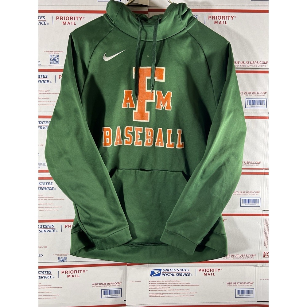 VTG Y2K Florida A&M Nike Baseball Hoodie Mens M Green Swoosh FAMU Sweatshirt 90s